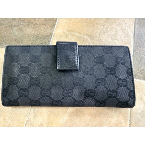 Authentic GUCCI Eclipse Long Wallet Purse GG Canvas Leather 120931 Black 3628N - Picture 5 of 13